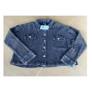 Blue B weathered look black button down jacket, waffle texture, Women's L